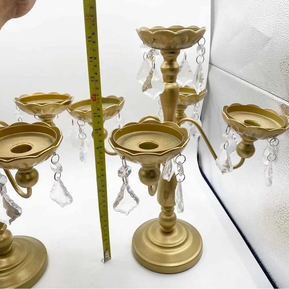 Gold Candelabra Set Candle Stand Crystal Accents Wedding Cute Fancy Elegant - Picture 7 of 10